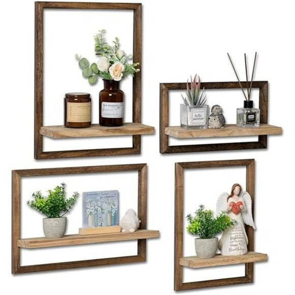 Rustic Wood Floating Wall Shelves Farmhouse Decor Storage Set for Bedroom - Picture 7 of 7